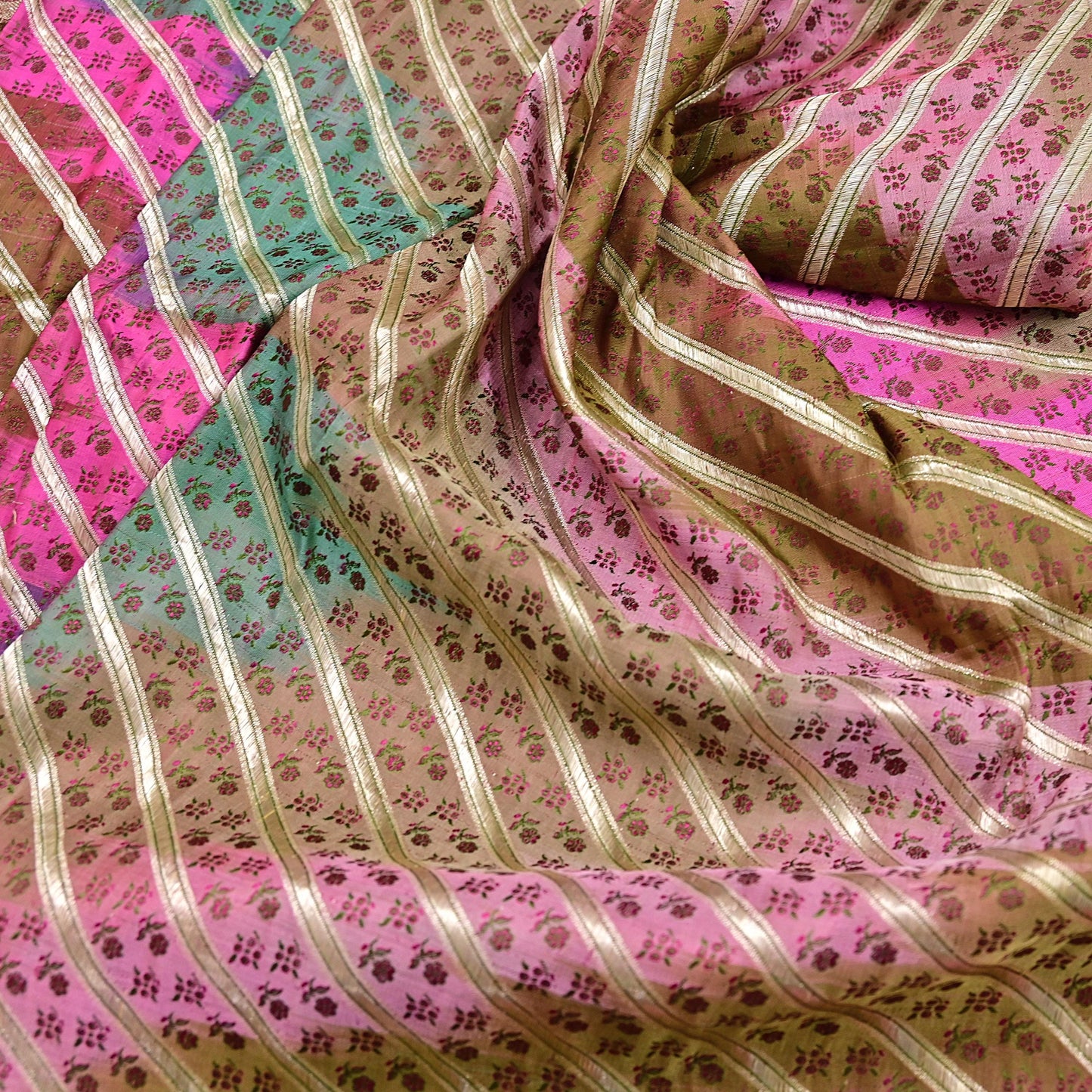 Vintage Multi Heavy Wedding Saree Pure Satin Silk Woven Banarasi Tanchoi Sarees Indian Sari Fabric Golden Zari 5Yd
