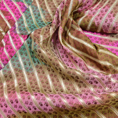 Vintage Multi Heavy Wedding Saree Pure Satin Silk Woven Banarasi Tanchoi Sarees Indian Sari Fabric Golden Zari 5Yd