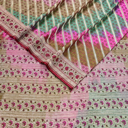 Vintage Multi Heavy Wedding Saree Pure Satin Silk Woven Banarasi Tanchoi Sarees Indian Sari Fabric Golden Zari 5Yd