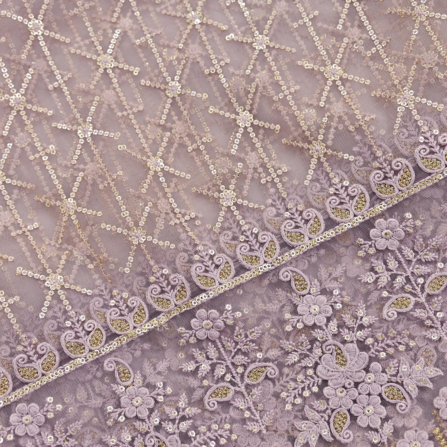 Indian Vintage Heavy Dupatta Dusty Purple Net Mesh Long Stole Hand Embroidered Scarves Zardozi/Dabka Zari Sequins Wedding Hijab Veil