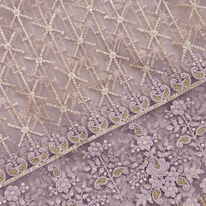 Indian Vintage Heavy Dupatta Dusty Purple Net Mesh Long Stole Hand Embroidered Scarves Zardozi/Dabka Zari Sequins Wedding Hijab Veil