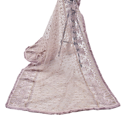 Indian Vintage Heavy Dupatta Dusty Purple Net Mesh Long Stole Hand Embroidered Scarves Zardozi/Dabka Zari Sequins Wedding Hijab Veil