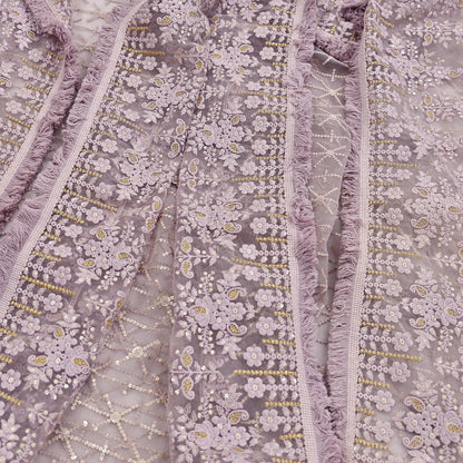 Indian Vintage Heavy Dupatta Dusty Purple Net Mesh Long Stole Hand Embroidered Scarves Zardozi/Dabka Zari Sequins Wedding Hijab Veil