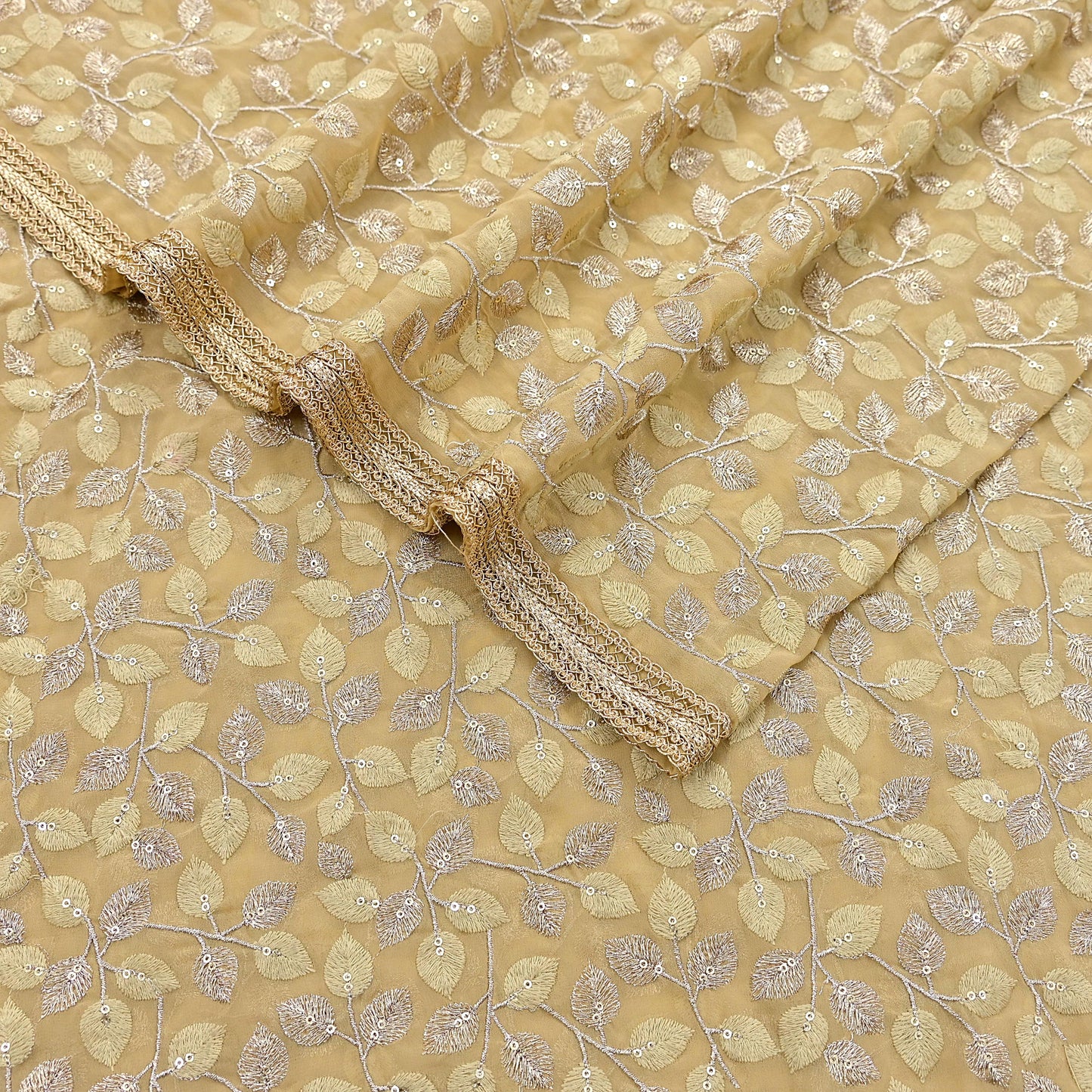 Indian Vintage Heavy Beige Dupatta Pure Georgette silk Long Stole Hand Embroidered Scarves Stole Veil Wrap Sequins