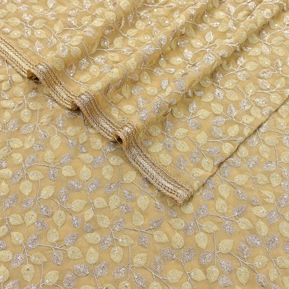 Indian Vintage Heavy Beige Dupatta Pure Georgette silk Long Stole Hand Embroidered Scarves Stole Veil Wrap Sequins