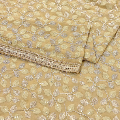 Indian Vintage Heavy Beige Dupatta Pure Georgette silk Long Stole Hand Embroidered Scarves Stole Veil Wrap Sequins