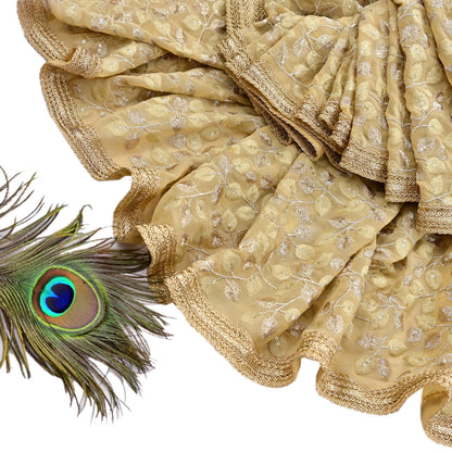 Indian Vintage Heavy Beige Dupatta Pure Georgette silk Long Stole Hand Embroidered Scarves Stole Veil Wrap Sequins