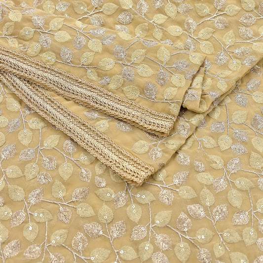 Indian Vintage Heavy Beige Dupatta Pure Georgette silk Long Stole Hand Embroidered Scarves Stole Veil Wrap Sequins