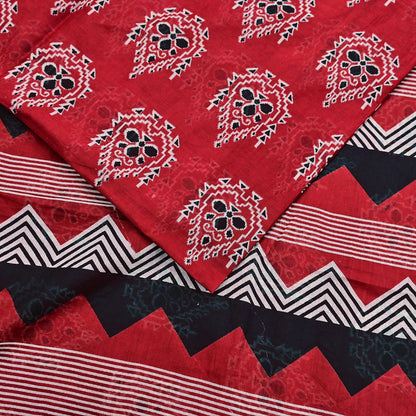 Indian Vintage Red Saree Printed 100% Pure Cotton Sari Craft Fabric 5Yd Soft Sewing Sarong Wrap Dress Making Quilting Crafting