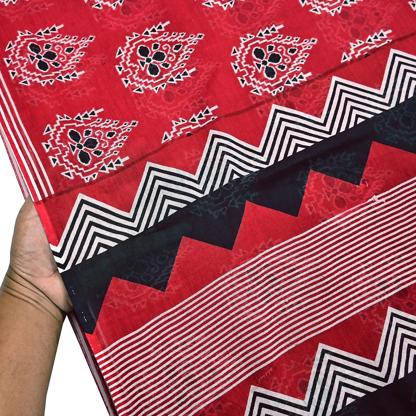 Indian Vintage Red Saree Printed 100% Pure Cotton Sari Craft Fabric 5Yd Soft Sewing Sarong Wrap Dress Making Quilting Crafting