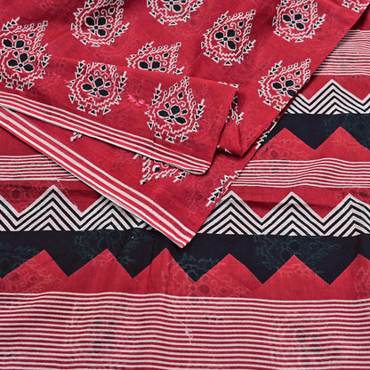 Indian Vintage Red Saree Printed 100% Pure Cotton Sari Craft Fabric 5Yd Soft Sewing Sarong Wrap Dress Making Quilting Crafting