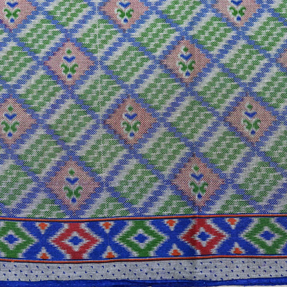 Indian Vintage Sari Green & Blue Pure Cotton Printed Sarees Craft Fabric 5Yd Soft Sewing Sarong Wrap Boho Floral Quilting Upcycle Crafting