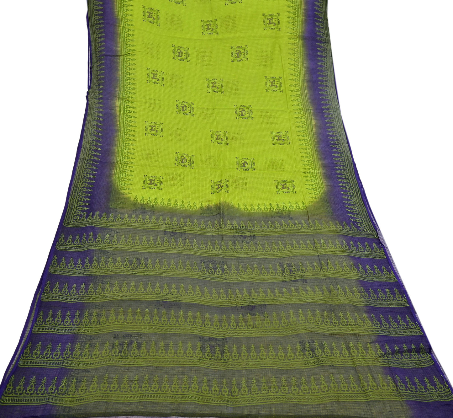 Indian Vintage Purple & Green Sarees Pure Cotton Block Printed Sari 5yd Sewing Craft Fabric DressMaking Soft Crafting Quilting Upcycle