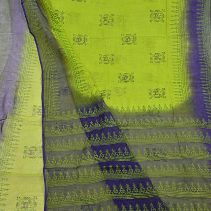 Indian Vintage Purple & Green Sarees Pure Cotton Block Printed Sari 5yd Sewing Craft Fabric DressMaking Soft Crafting Quilting Upcycle