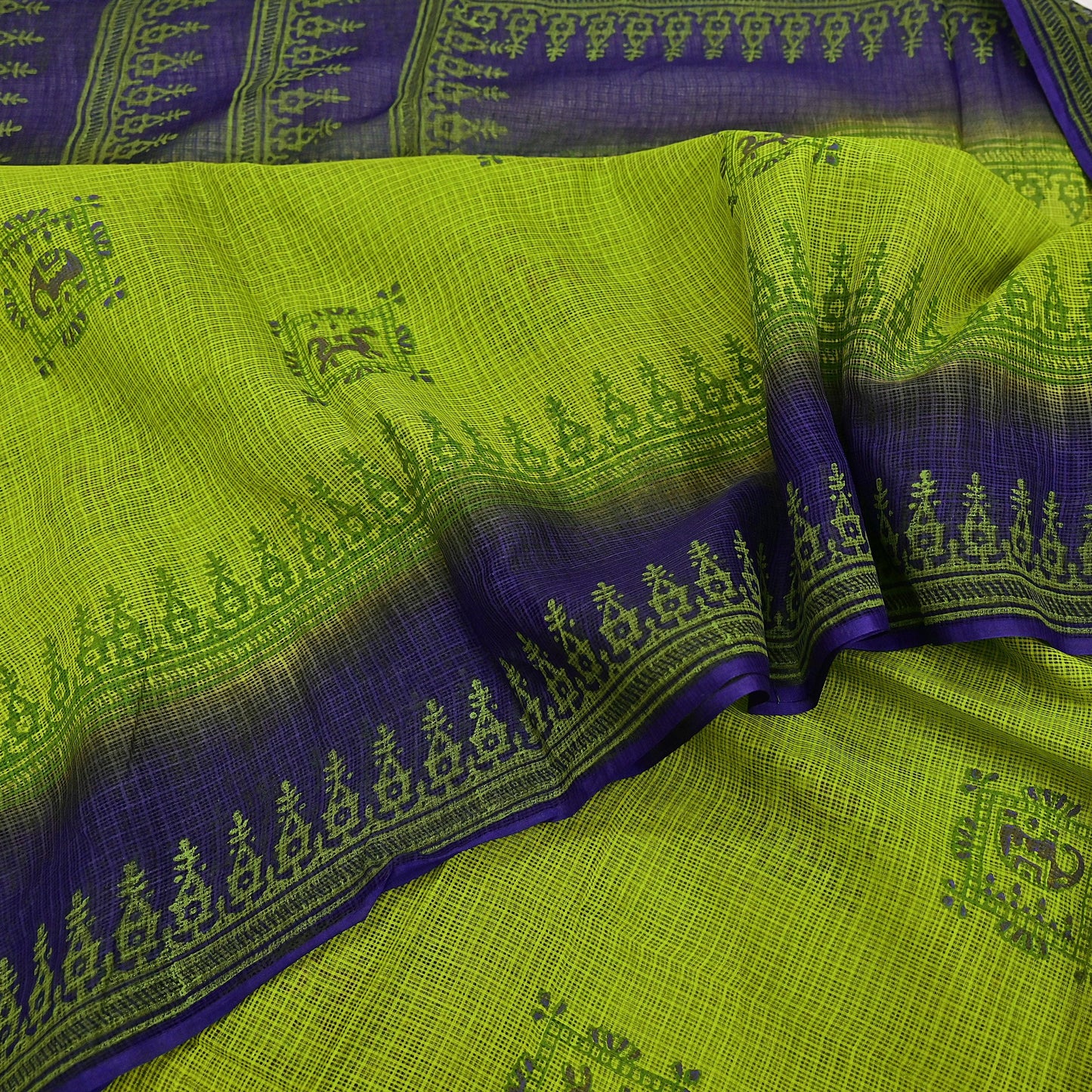 Indian Vintage Purple & Green Sarees Pure Cotton Block Printed Sari 5yd Sewing Craft Fabric DressMaking Soft Crafting Quilting Upcycle