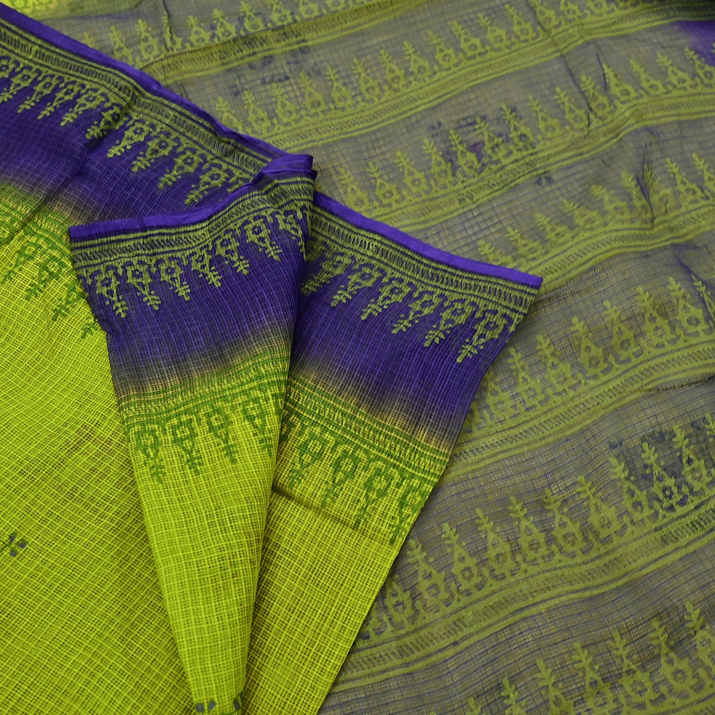 Indian Vintage Purple & Green Sarees Pure Cotton Block Printed Sari 5yd Sewing Craft Fabric DressMaking Soft Crafting Quilting Upcycle