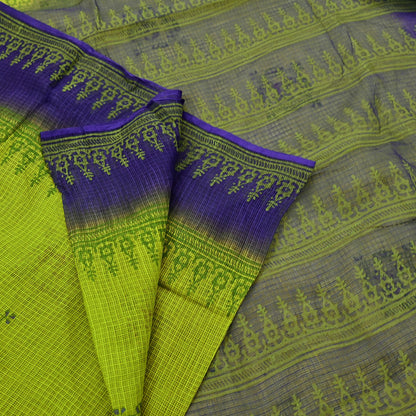 Indian Vintage Purple & Green Sarees Pure Cotton Block Printed Sari 5yd Sewing Craft Fabric DressMaking Soft Crafting Quilting Upcycle