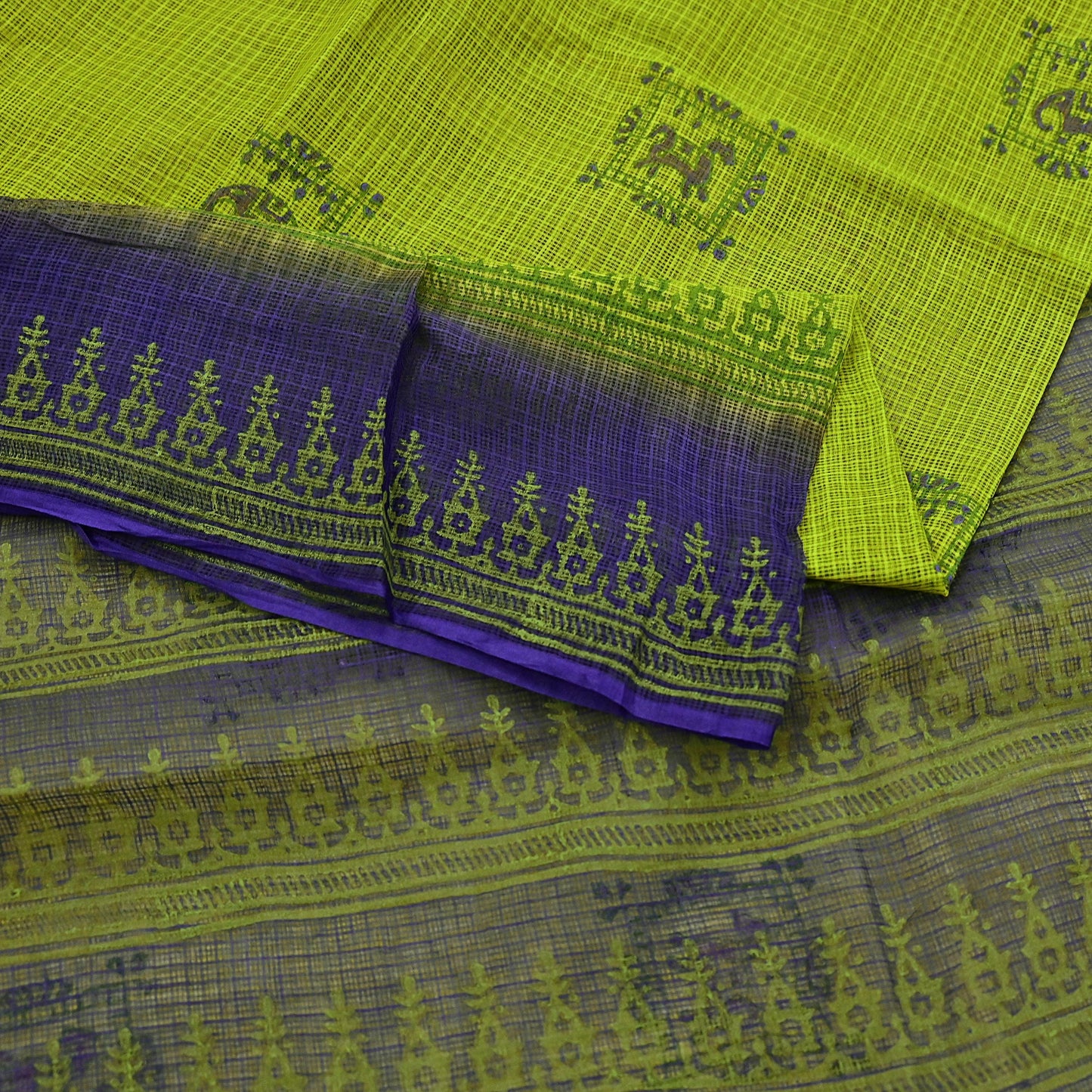 Indian Vintage Purple & Green Sarees Pure Cotton Block Printed Sari 5yd Sewing Craft Fabric DressMaking Soft Crafting Quilting Upcycle