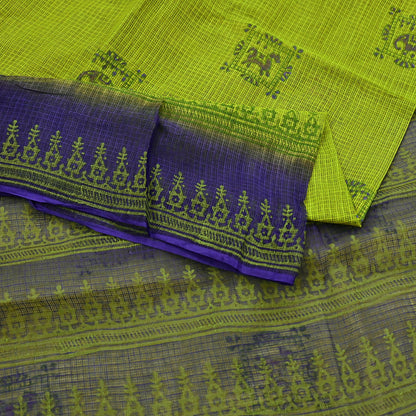 Indian Vintage Purple & Green Sarees Pure Cotton Block Printed Sari 5yd Sewing Craft Fabric DressMaking Soft Crafting Quilting Upcycle