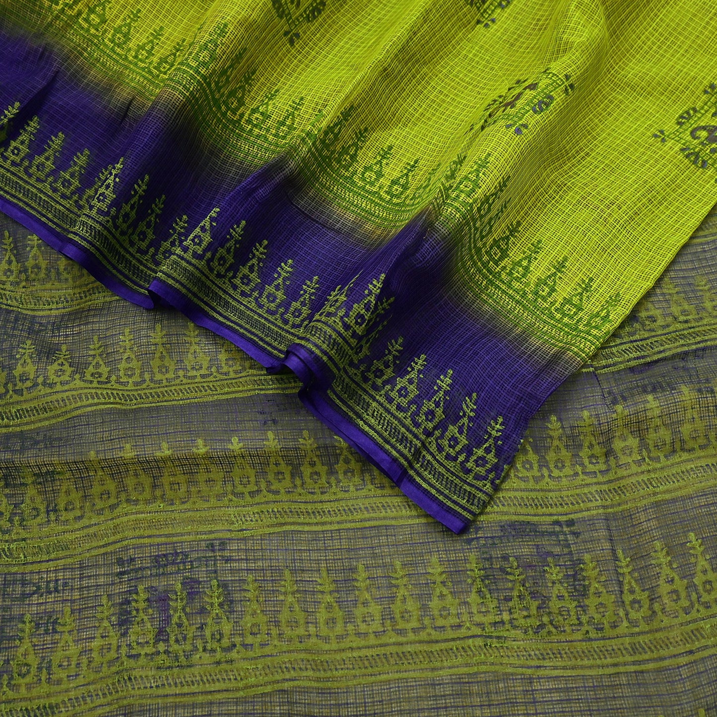 Indian Vintage Purple & Green Sarees Pure Cotton Block Printed Sari 5yd Sewing Craft Fabric DressMaking Soft Crafting Quilting Upcycle