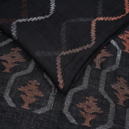 Indian Vintage Sari Black Pure Cotton Hand Woven Sarees Craft Fabric 5yd Ethnic Floral Crafting Upcycle Quilting Dress Making fringes