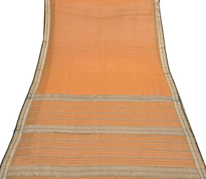 Indian Vintage Sari Saffron Pure Silk Hand Woven Sarees Craft Fabric 5Yd Floral Soft Golden Zari Bollywood Sarees Crafting Upcycle
