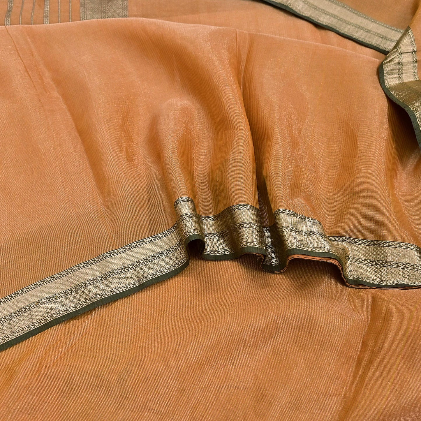Indian Vintage Sari Saffron Pure Silk Hand Woven Sarees Craft Fabric 5Yd Floral Soft Golden Zari Bollywood Sarees Crafting Upcycle