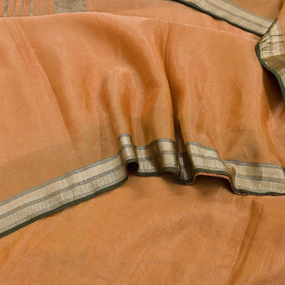 Indian Vintage Sari Saffron Pure Silk Hand Woven Sarees Craft Fabric 5Yd Floral Soft Golden Zari Bollywood Sarees Crafting Upcycle