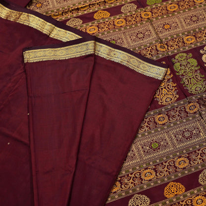 Indian Vintage Heavy Sari Maroon Kanjivaram Saree 100% Pure Silk Zari 5Yd Crafting Dress making For Crafting Quilting Upcycle