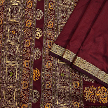 Indian Vintage Heavy Sari Maroon Kanjivaram Saree 100% Pure Silk Zari 5Yd Crafting Dress making For Crafting Quilting Upcycle