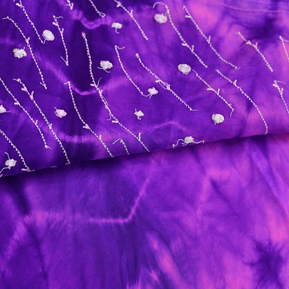 Indian Vintage Saree Purple & Peach Pure Crepe Silk Hand Embroidered Tie-Dye Sari Fabric 5yard Sewing Craft Fabric Ethnic Dressmaking
