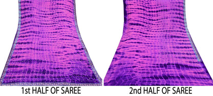 Indian Vintage Saree Purple & Peach Pure Crepe Silk Hand Embroidered Tie-Dye Sari Fabric 5yard Sewing Craft Fabric Ethnic Dressmaking