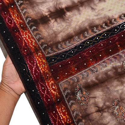 Indian Vintage Saree Pure Crepe Silk Hand Embroidered Tie-Dye Sari Fabric 5yard Sewing Craft Fabric Ethnic Dressmaking Crafting Zardozi Zari