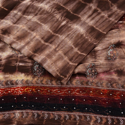Indian Vintage Saree Pure Crepe Silk Hand Embroidered Tie-Dye Sari Fabric 5yard Sewing Craft Fabric Ethnic Dressmaking Crafting Zardozi Zari