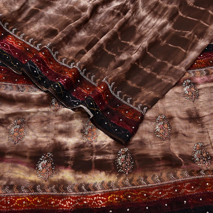 Indian Vintage Saree Pure Crepe Silk Hand Embroidered Tie-Dye Sari Fabric 5yard Sewing Craft Fabric Ethnic Dressmaking Crafting Zardozi Zari