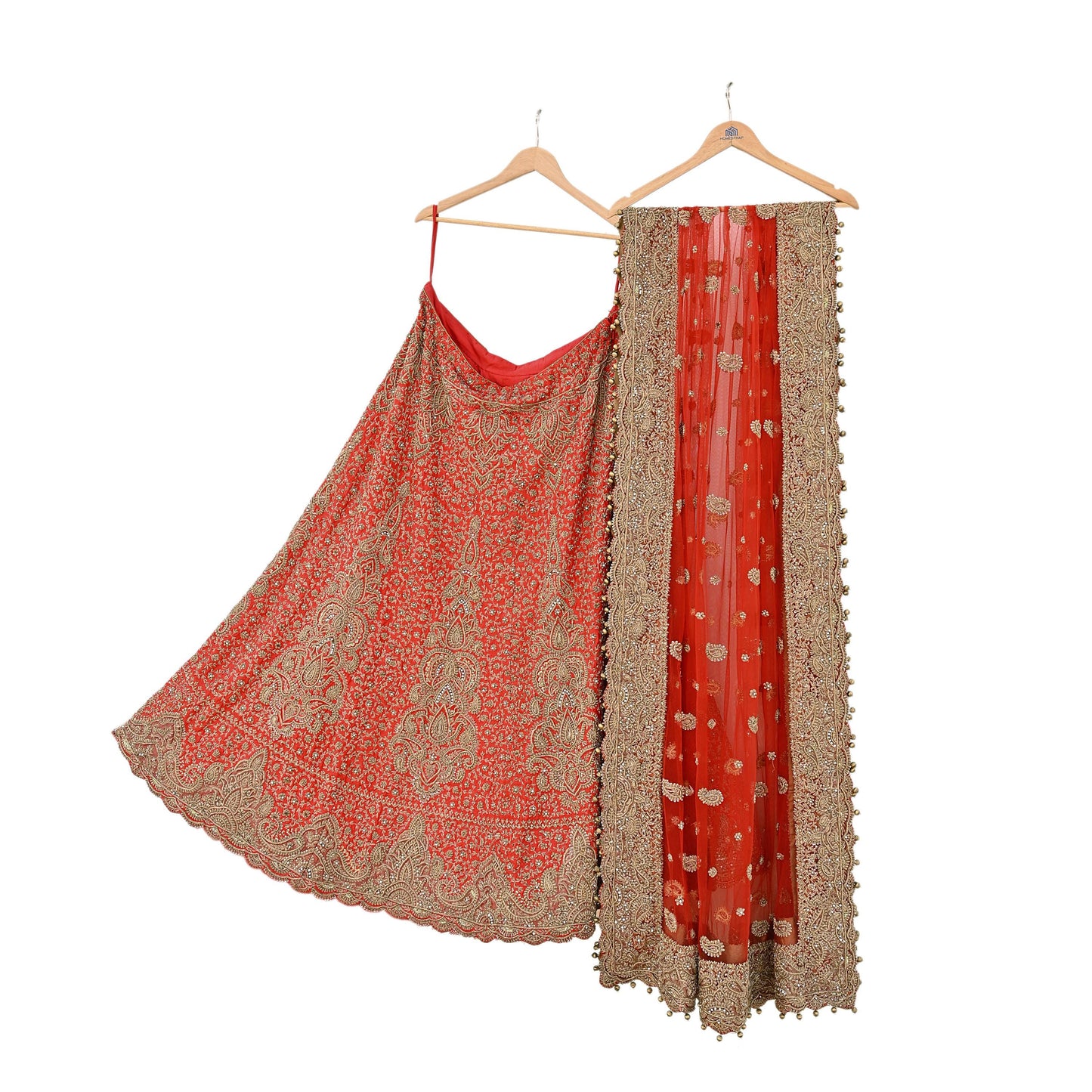 Indian Vintage Hand Embroidered Red Raw Silk Lehenga 2pcs Set, Bollywood Wedding Wear