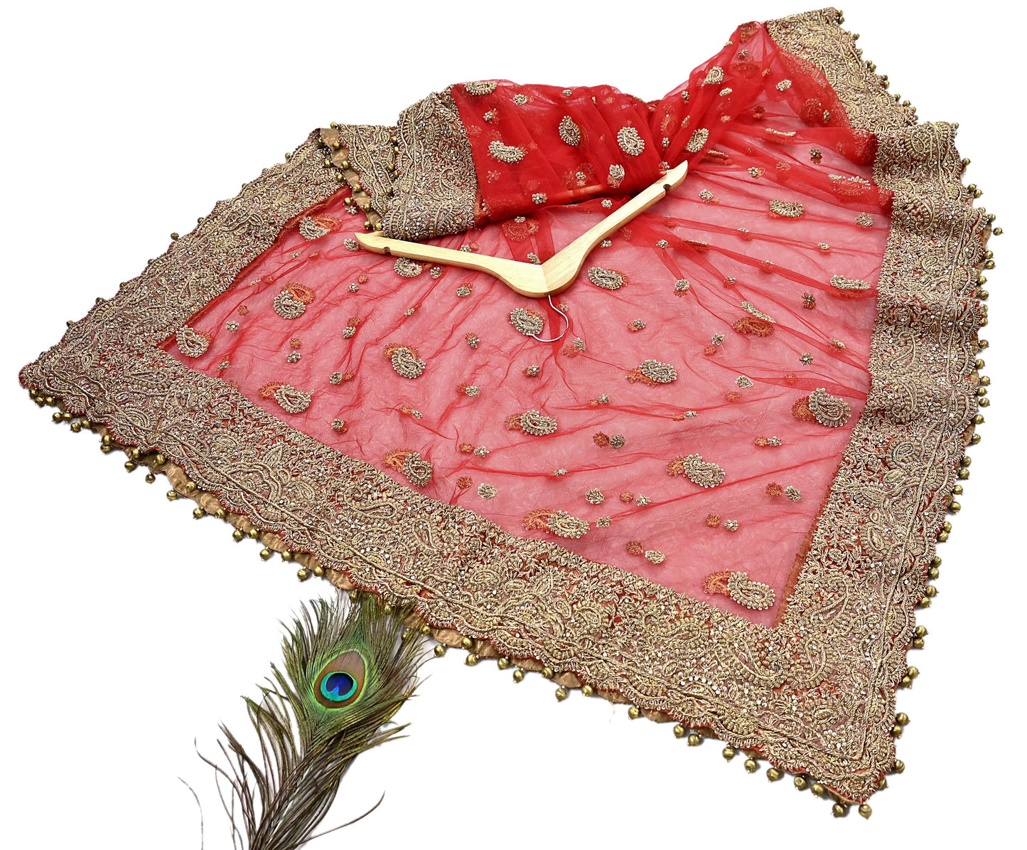 Indian Vintage Hand Embroidered Red Raw Silk Lehenga 2pcs Set, Bollywood Wedding Wear
