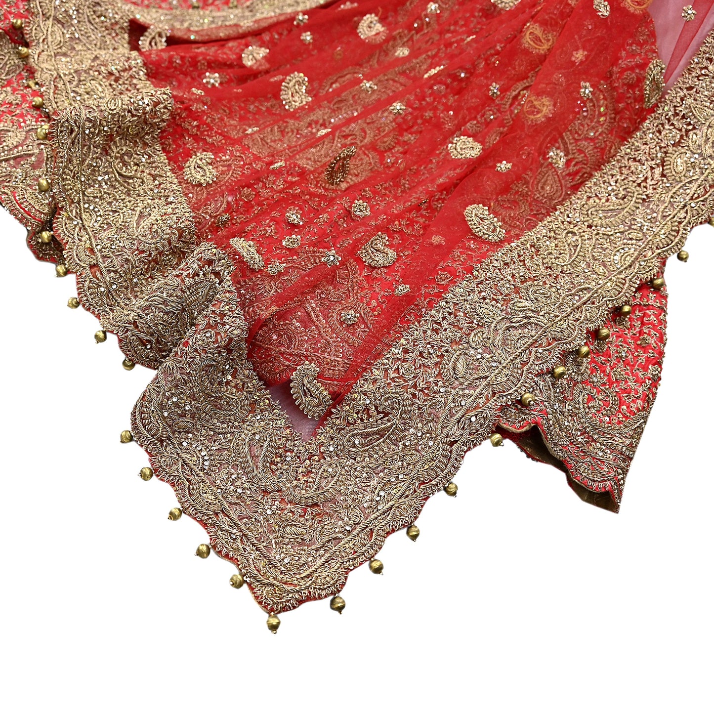 Indian Vintage Hand Embroidered Red Raw Silk Lehenga 2pcs Set, Bollywood Wedding Wear