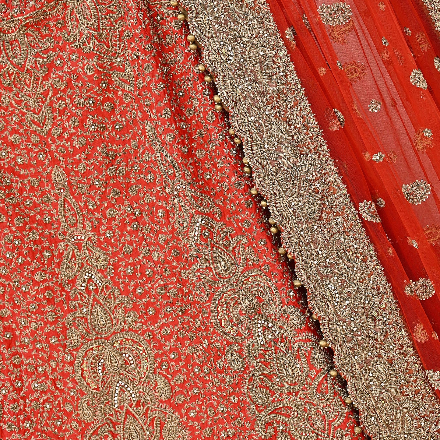 Indian Vintage Hand Embroidered Red Raw Silk Lehenga 2pcs Set, Bollywood Wedding Wear
