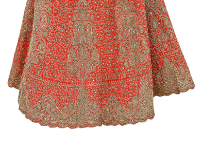 Indian Vintage Hand Embroidered Red Raw Silk Lehenga 2pcs Set, Bollywood Wedding Wear