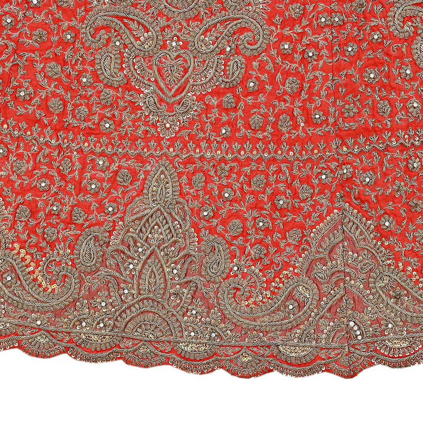 Indian Vintage Hand Embroidered Red Raw Silk Lehenga 2pcs Set, Bollywood Wedding Wear