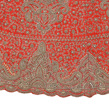 Indian Vintage Hand Embroidered Red Raw Silk Lehenga 2pcs Set, Bollywood Wedding Wear
