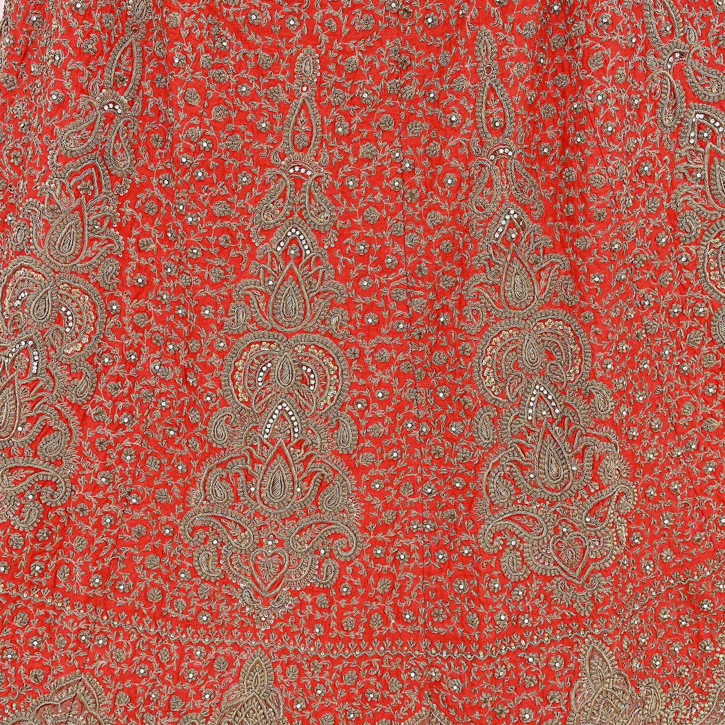 Indian Vintage Hand Embroidered Red Raw Silk Lehenga 2pcs Set, Bollywood Wedding Wear