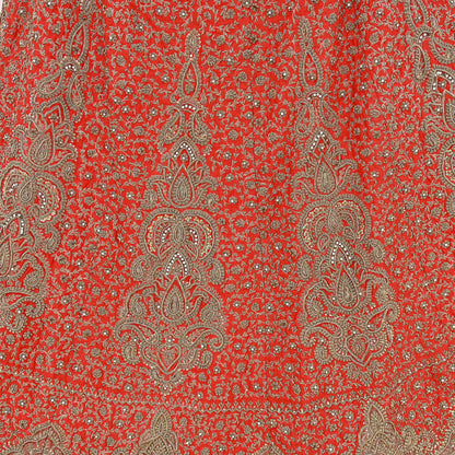 Indian Vintage Hand Embroidered Red Raw Silk Lehenga 2pcs Set, Bollywood Wedding Wear