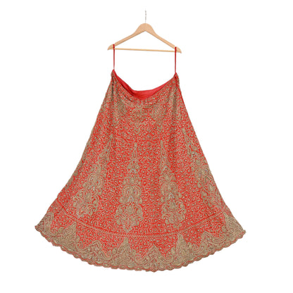 Indian VIntage Heavy Red Hand Embroidered Lehenga/Skirt Bridal Wear Zardozi/ Dabka Bollywood skirt party wear