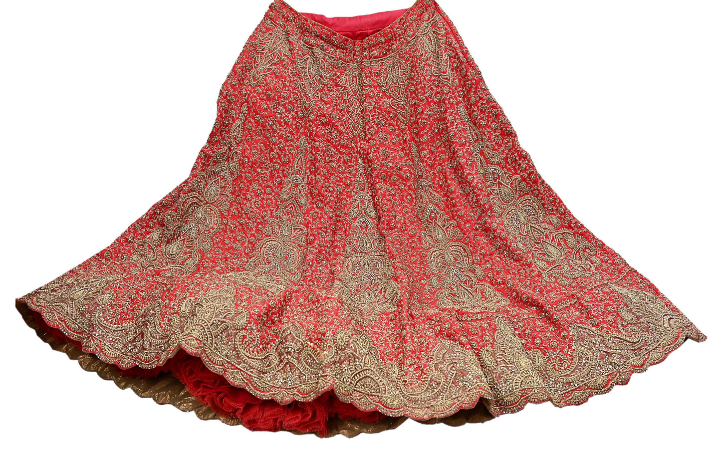 Indian VIntage Heavy Red Hand Embroidered Lehenga/Skirt Bridal Wear Zardozi/ Dabka Bollywood skirt party wear