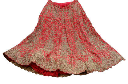 Indian VIntage Heavy Red Hand Embroidered Lehenga/Skirt Bridal Wear Zardozi/ Dabka Bollywood skirt party wear