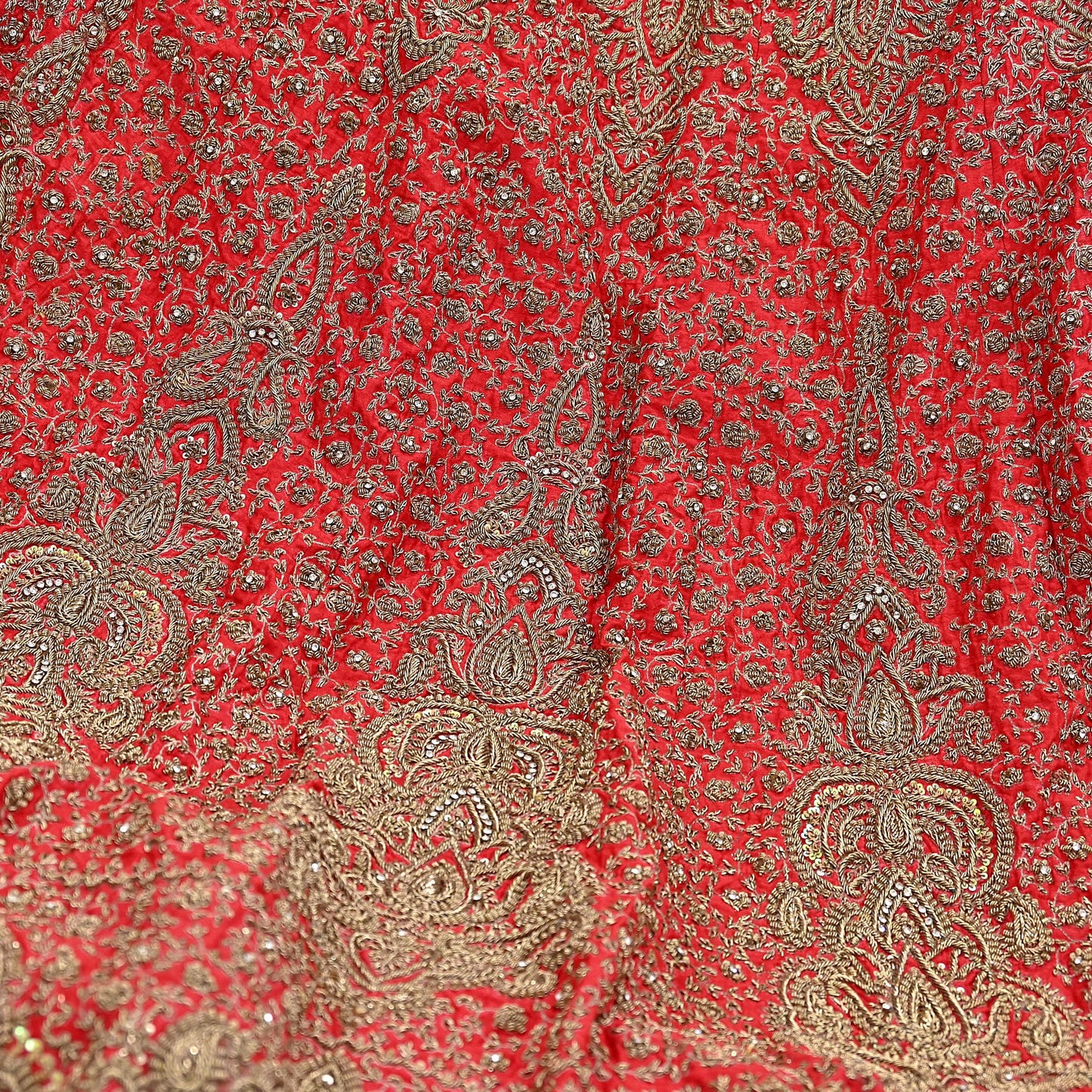 Indian VIntage Heavy Red Hand Embroidered Lehenga/Skirt Bridal Wear Zardozi/ Dabka Bollywood skirt party wear