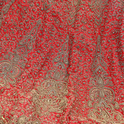 Indian VIntage Heavy Red Hand Embroidered Lehenga/Skirt Bridal Wear Zardozi/ Dabka Bollywood skirt party wear