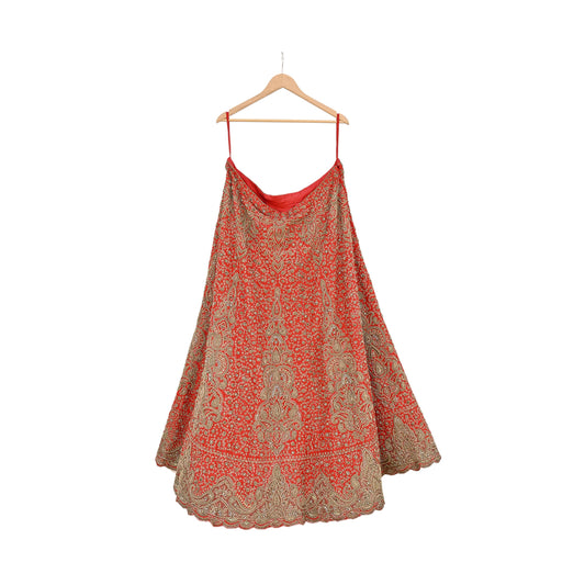 Indian VIntage Heavy Red Hand Embroidered Lehenga/Skirt Bridal Wear Zardozi/ Dabka Bollywood skirt party wear